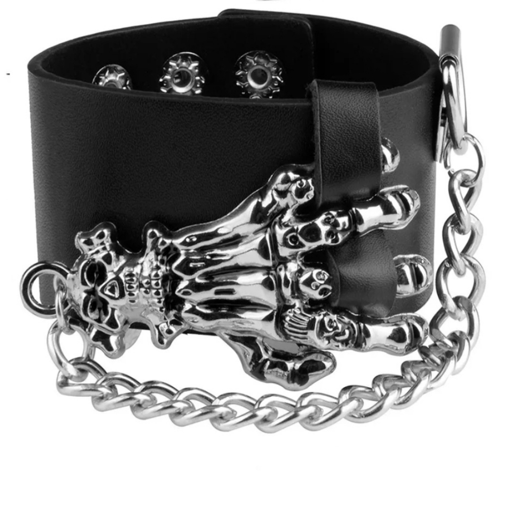 NEW - Wide Faux Leather Stainless Steel Bracelet